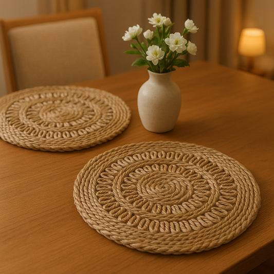 15" Set of Two Natural Braided Jute Round Placemats-0