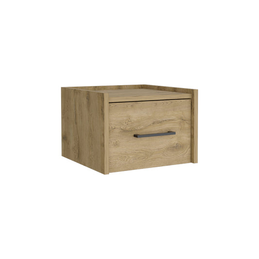 10" Beige One Drawer Faux Wood Nightstand-0