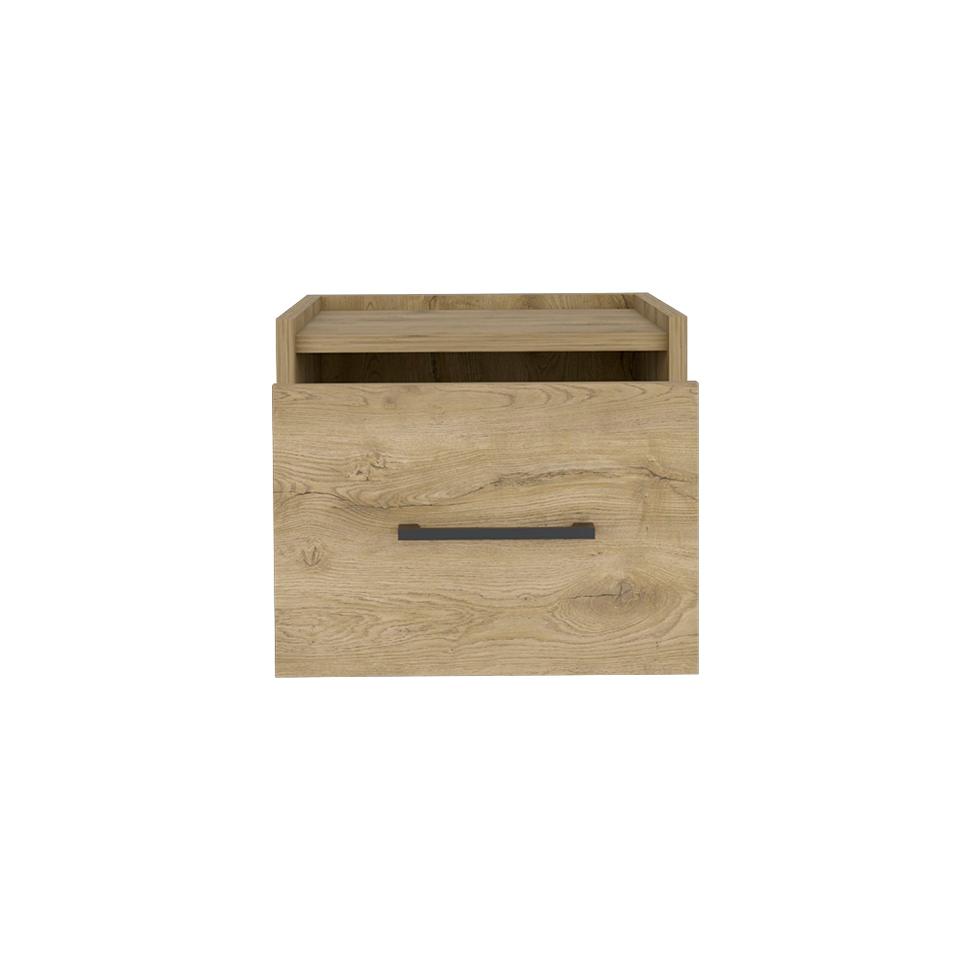 10" Beige One Drawer Faux Wood Nightstand-2