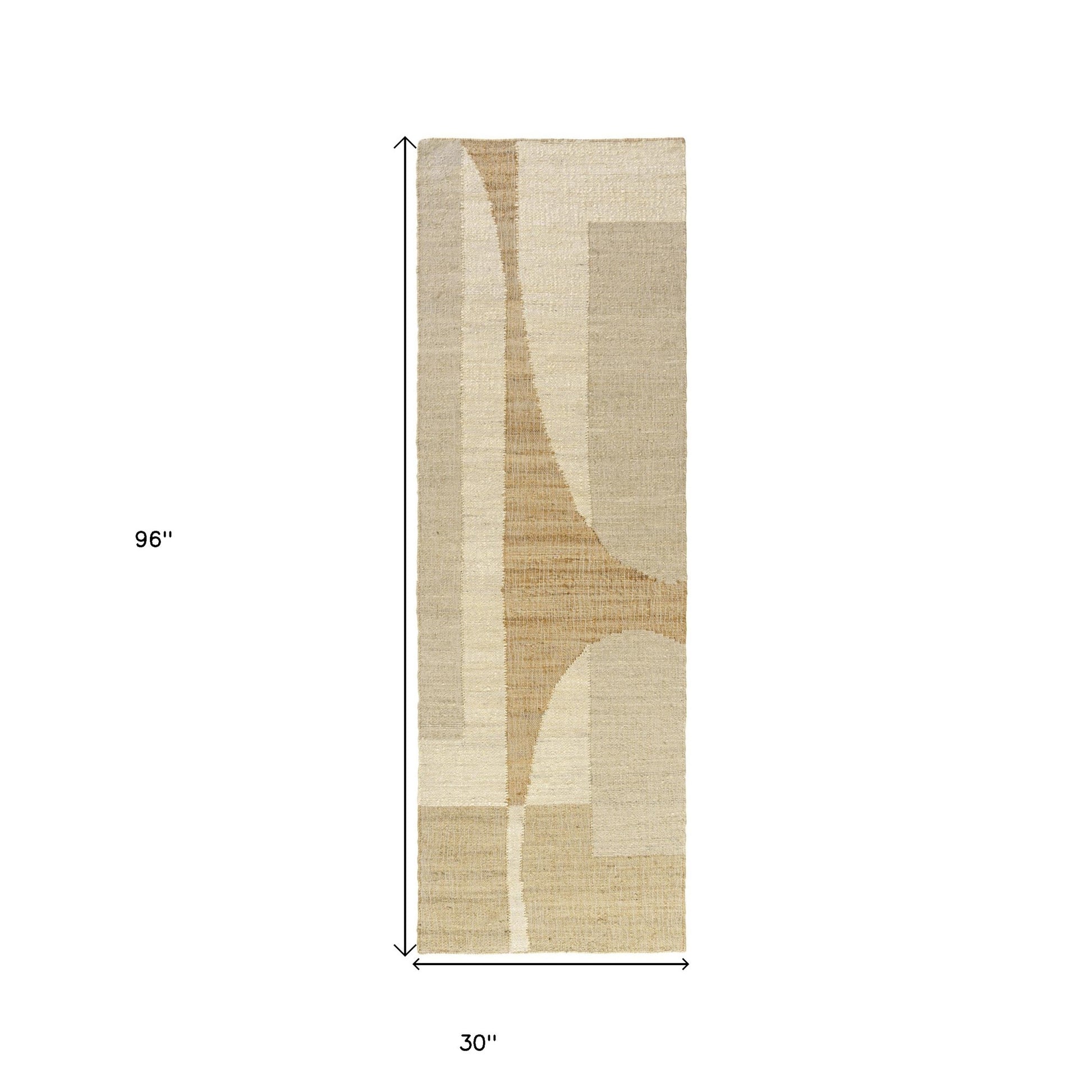 8' Natural And Ivory Jute Abstract Hand Woven Runner Rug-2