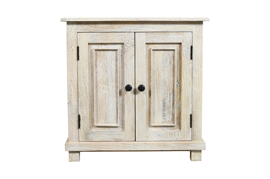 28" Distressed White Solid Wood Nightstand With Storage-0