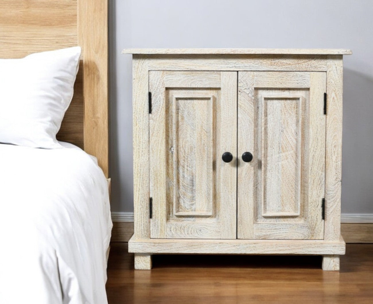 28" Distressed White Solid Wood Nightstand With Storage-1