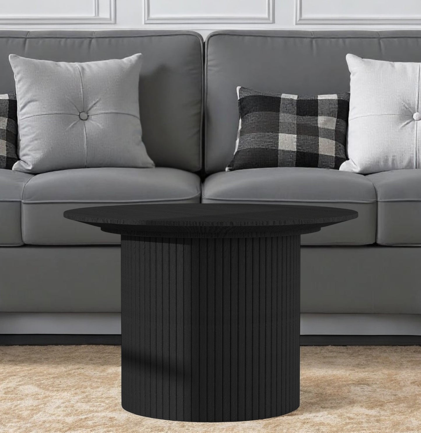 24" Black Wood Round Pedestal Coffee Table-1