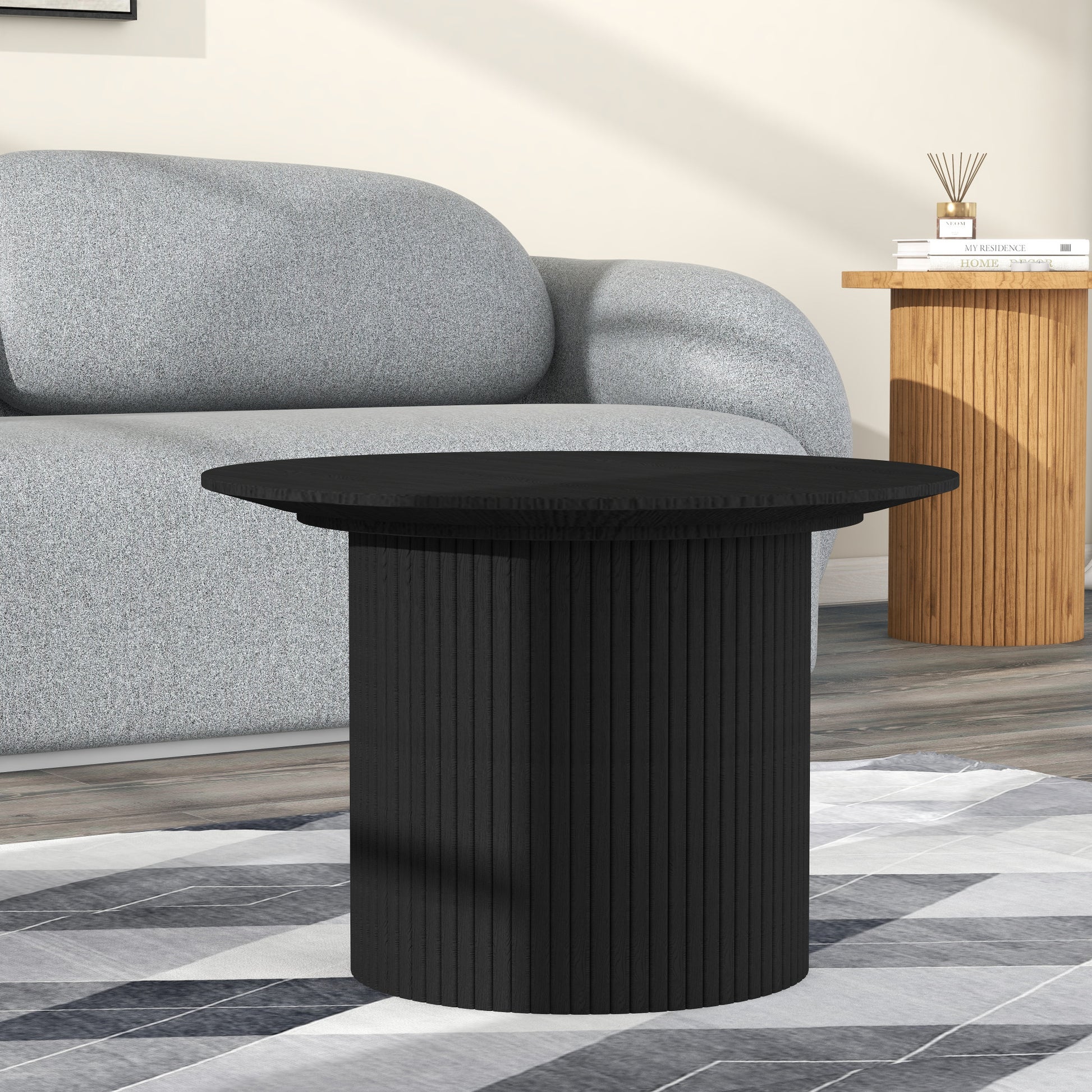 24" Black Wood Round Pedestal Coffee Table-8