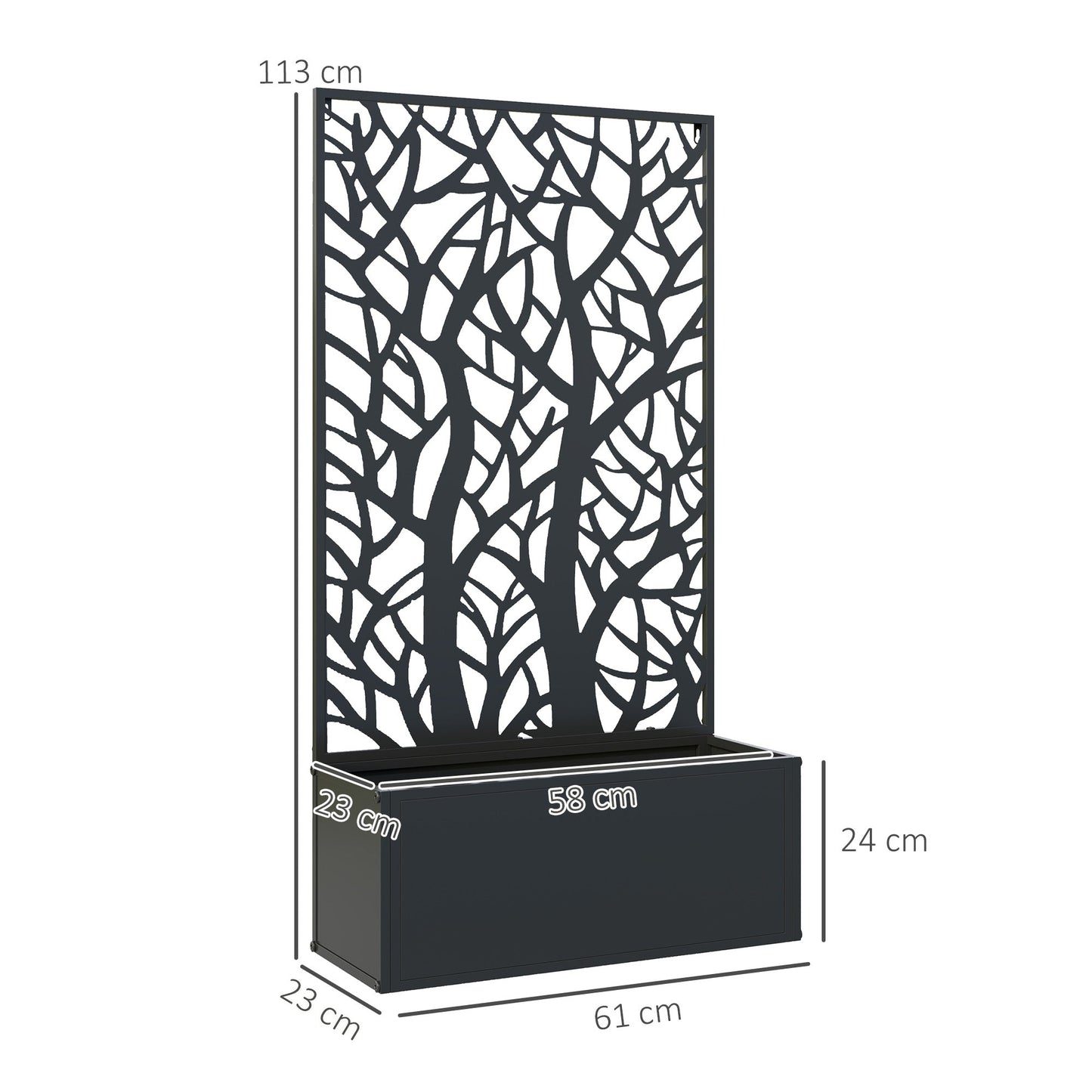 Outdoor Metal Planter, with Back Trellis - Black-2