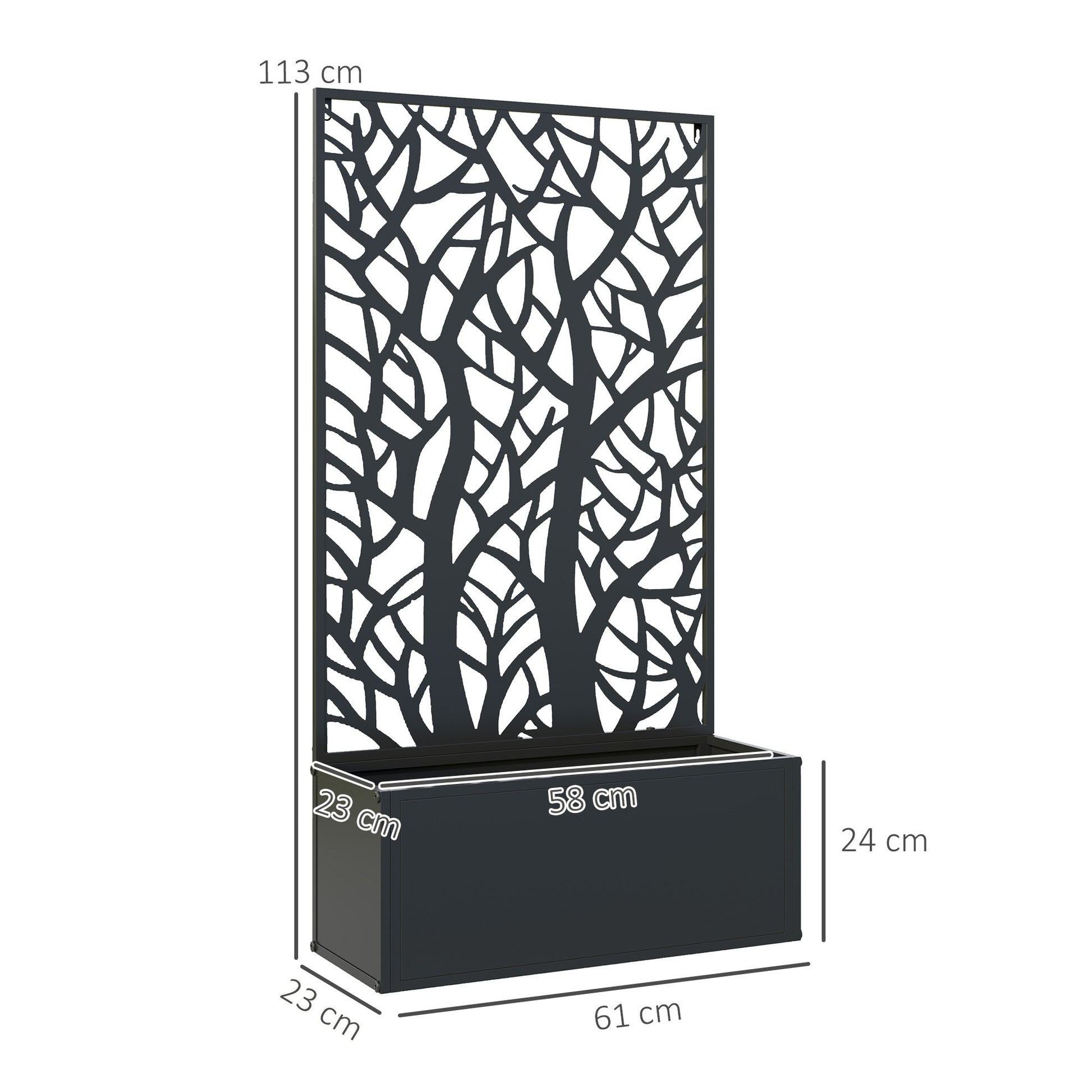 Outdoor Metal Planter, with Back Trellis - Black-2