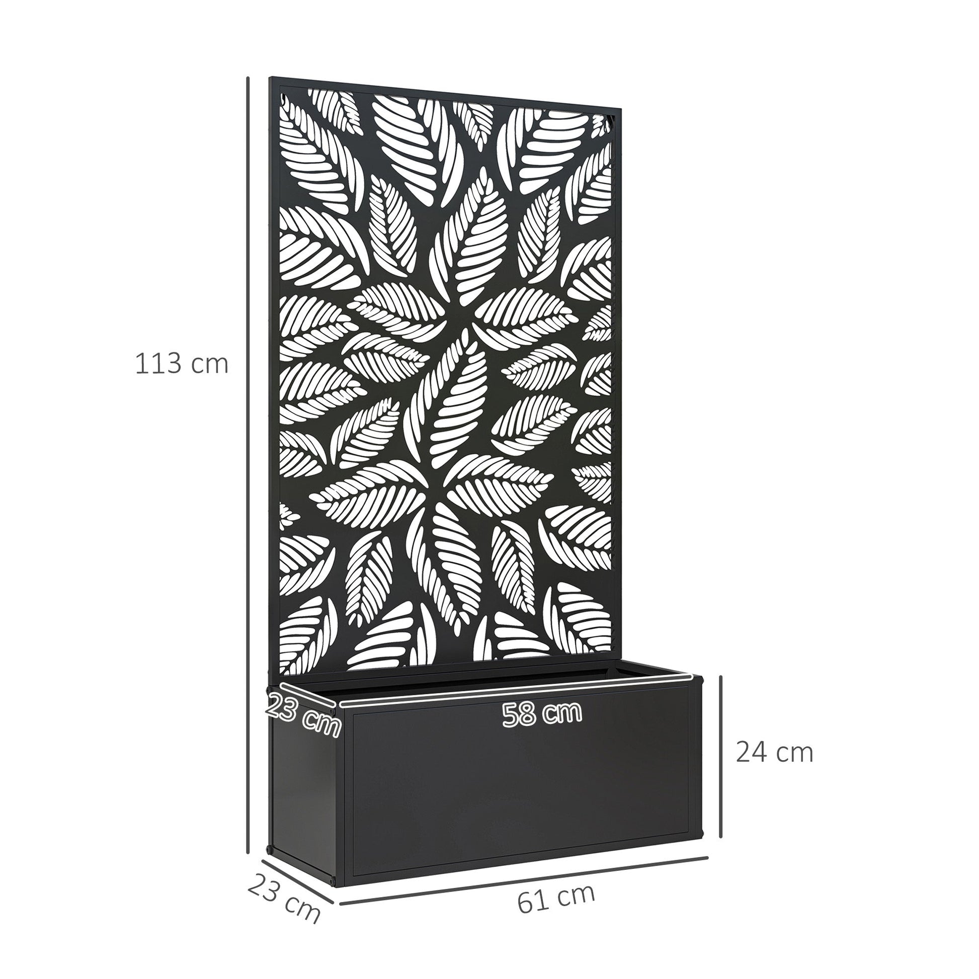Outdoor Metal Planter, with Back Trellis - Black-2
